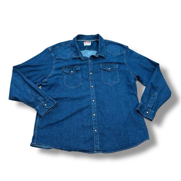 Wrangler Men's Size 3XL Blue Denim Pearl Snap Button Long Sleeve Shirt Western - Picture 1 of 6
